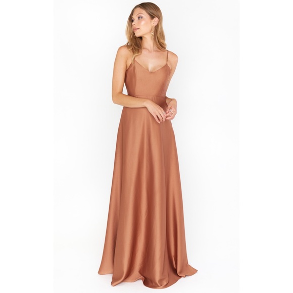Show Me Your Mumu Faith Maxi Dress in Copper Luxe Satin size Small - Picture 1 of 11